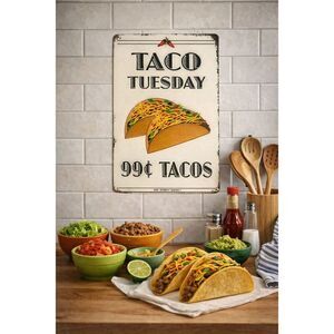 Taco Tuesday 99¢ Tacos Metal Wall Sign | Retro Kitchen Decor